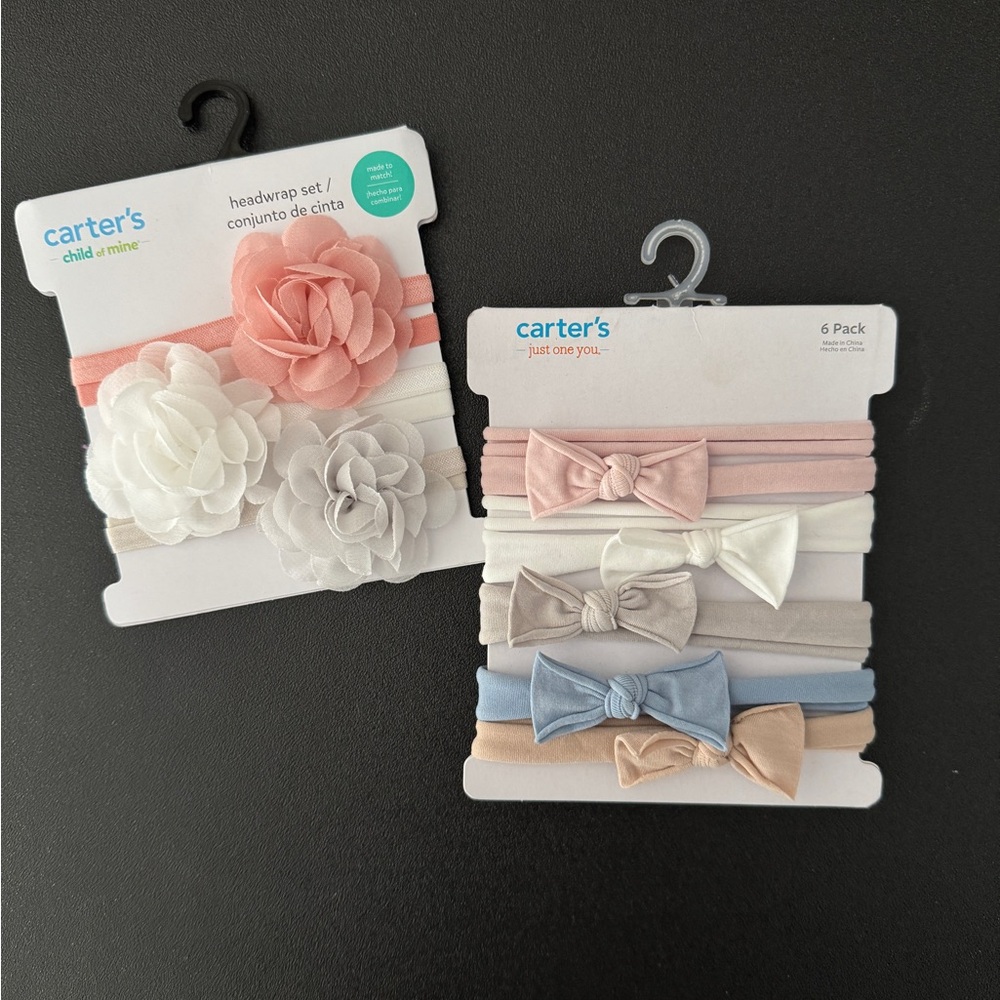 Baby girl headband set floral and bow - Pink, White, Blue, Gray, Tan